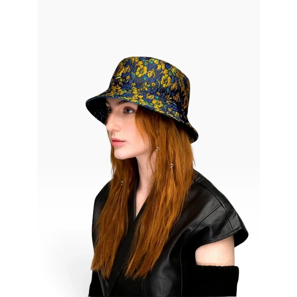 Kangol Floral Jacquard Reversible Bucket Hat Navy Gold Teal K5396 Large NWOT
